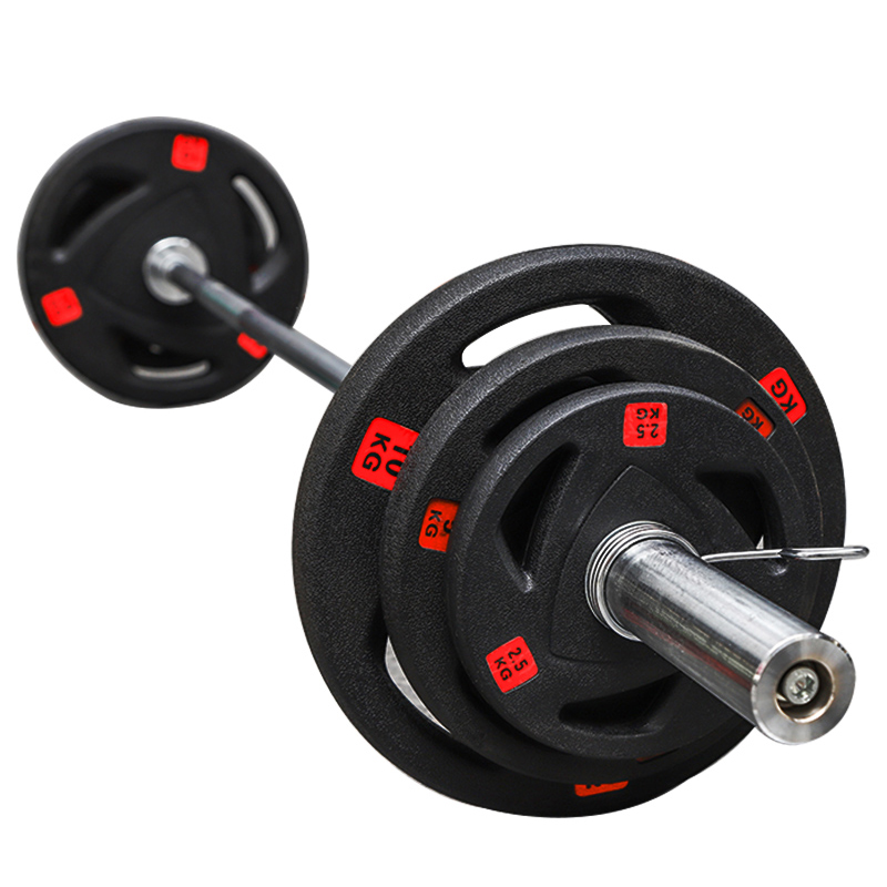 Rubber coated weightlifting barbell